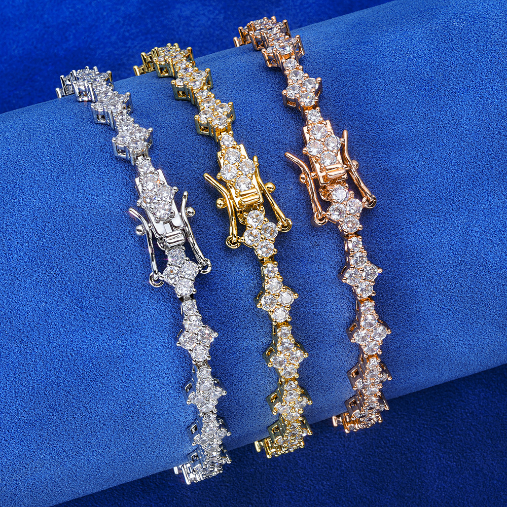 charm bracelets designer bangle bijoux de luxe New Arrival Colored Diamond Multi Cut Hip Hop Jewlery Clover Bracelet 925 Silver Iced Out VVS Moissanit