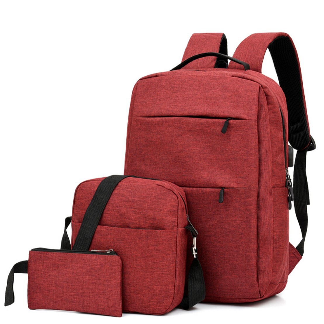 new business style three piece set for junior high school boys cross border backpack large capacity USB charging backpack laptop bag sports outdoor ba