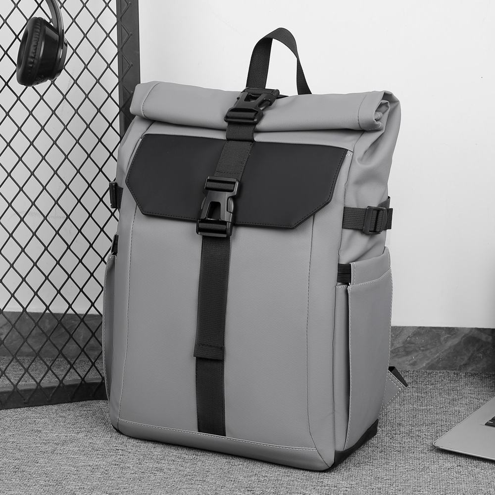 New Men s Multi Buckle Design Functional Roll Top Backpack Large Capacity Fashion Commuter and Outdoor Laptop Backpack Wallet Card Bag