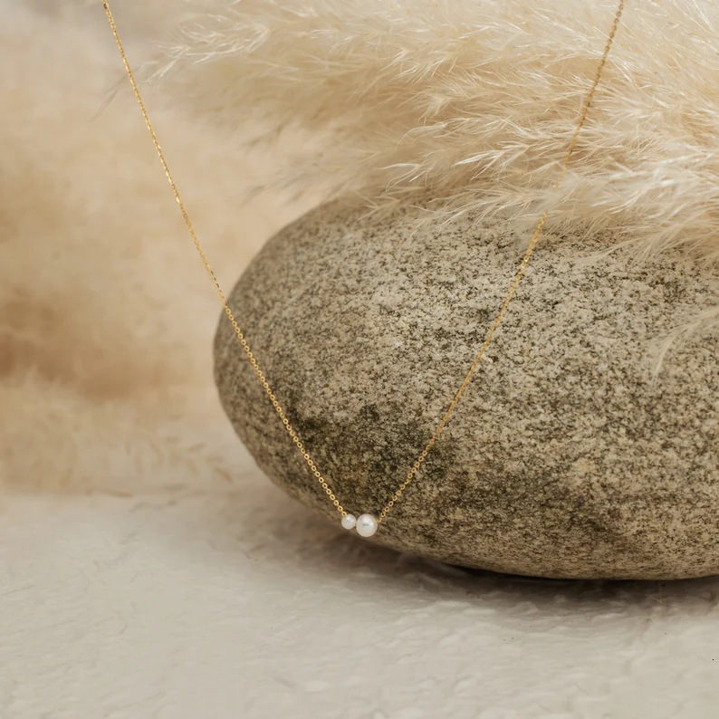 New Fashion Simple 2-Piece Round Pearl Versatile Gold Thin Chain Necklace Jewelry - view 4
