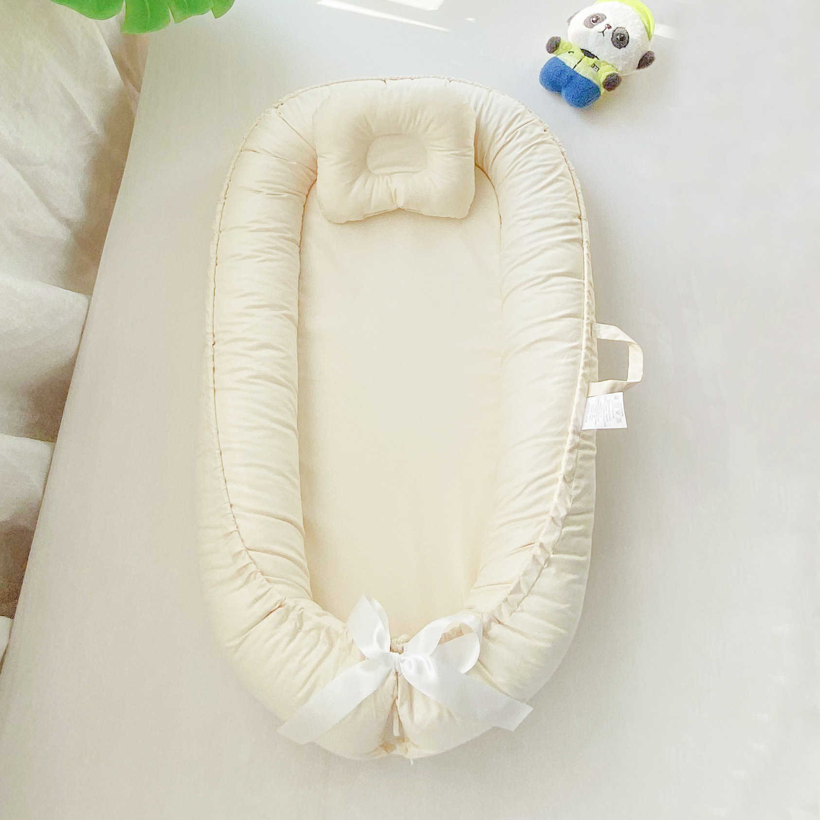 Solid color biomimetic baby crib pure cotton convenient portable baby bed anti-pressure bed surround newborn baby nest L260706IX5Z - view 7