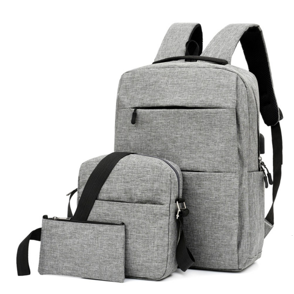 new business style three piece set for junior high school boys cross border backpack large capacity USB charging backpack laptop bag sports outdoor ba