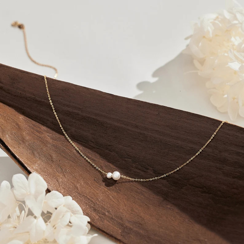 New Fashion Simple 2-Piece Round Pearl Versatile Gold Thin Chain Necklace Jewelry - view 3