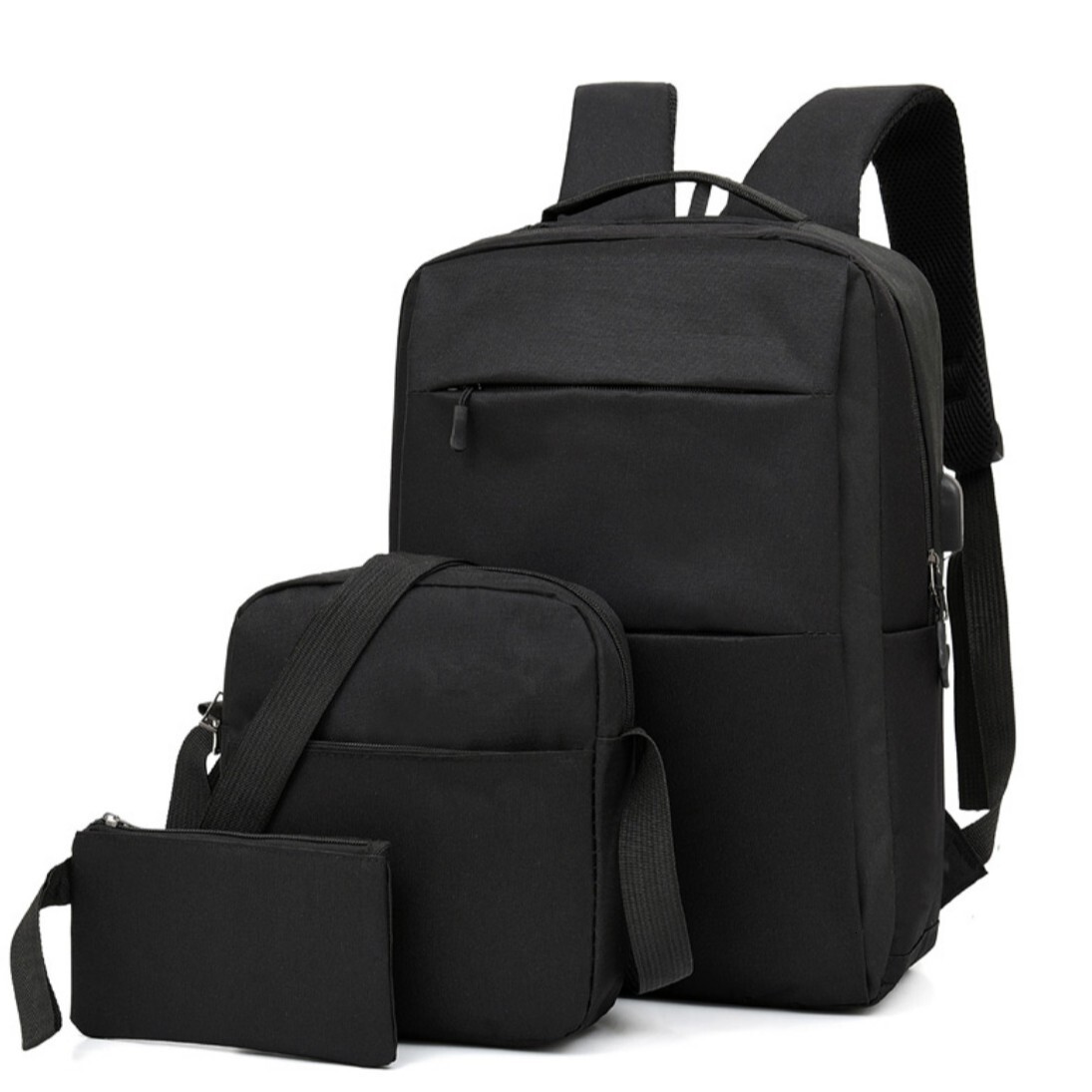 new business style three piece set for junior high school boys cross border backpack large capacity USB charging backpack laptop bag sports outdoor ba