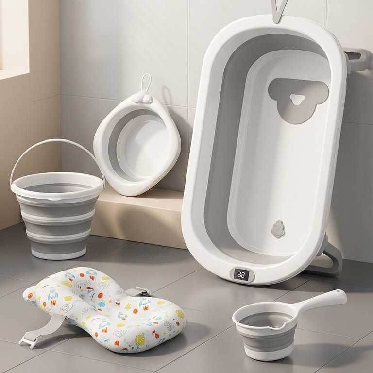 Baby Bath Tub Set Foldable Bathtub for Children Large Size for Sitting and Lying Down 6-Piece Household Bathing Supplies for Kids L260706OCE4 - view 9