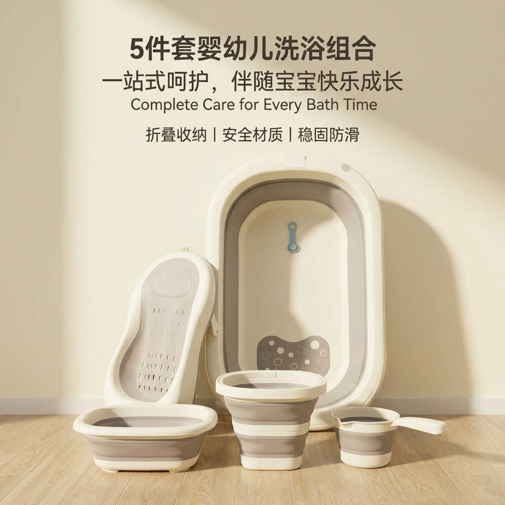 Baby Bath Tub Set Foldable Bathtub for Children Large Size for Sitting and Lying Down 6-Piece Household Bathing Supplies for Kids L260706OCE4 - view 7
