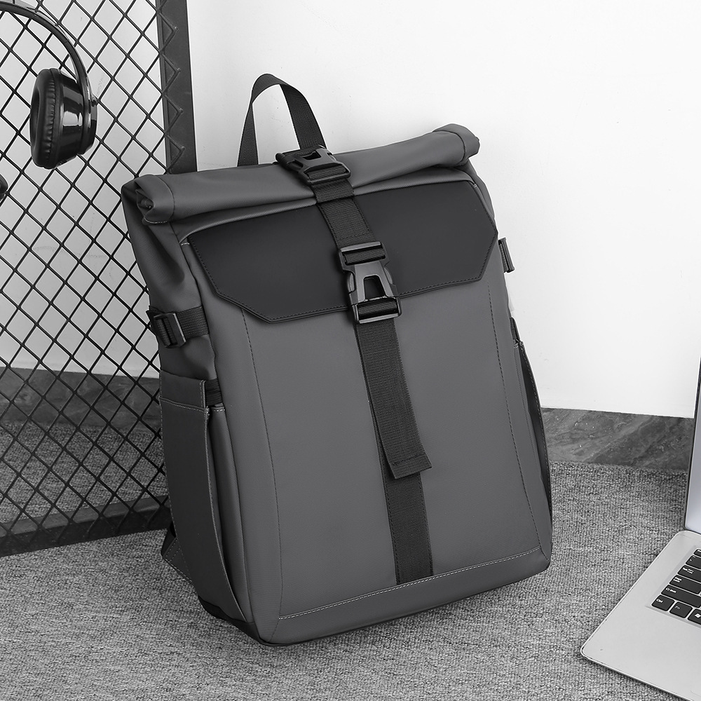 New Men s Multi Buckle Design Functional Roll Top Backpack Large Capacity Fashion Commuter and Outdoor Laptop Backpack Wallet Card Bag
