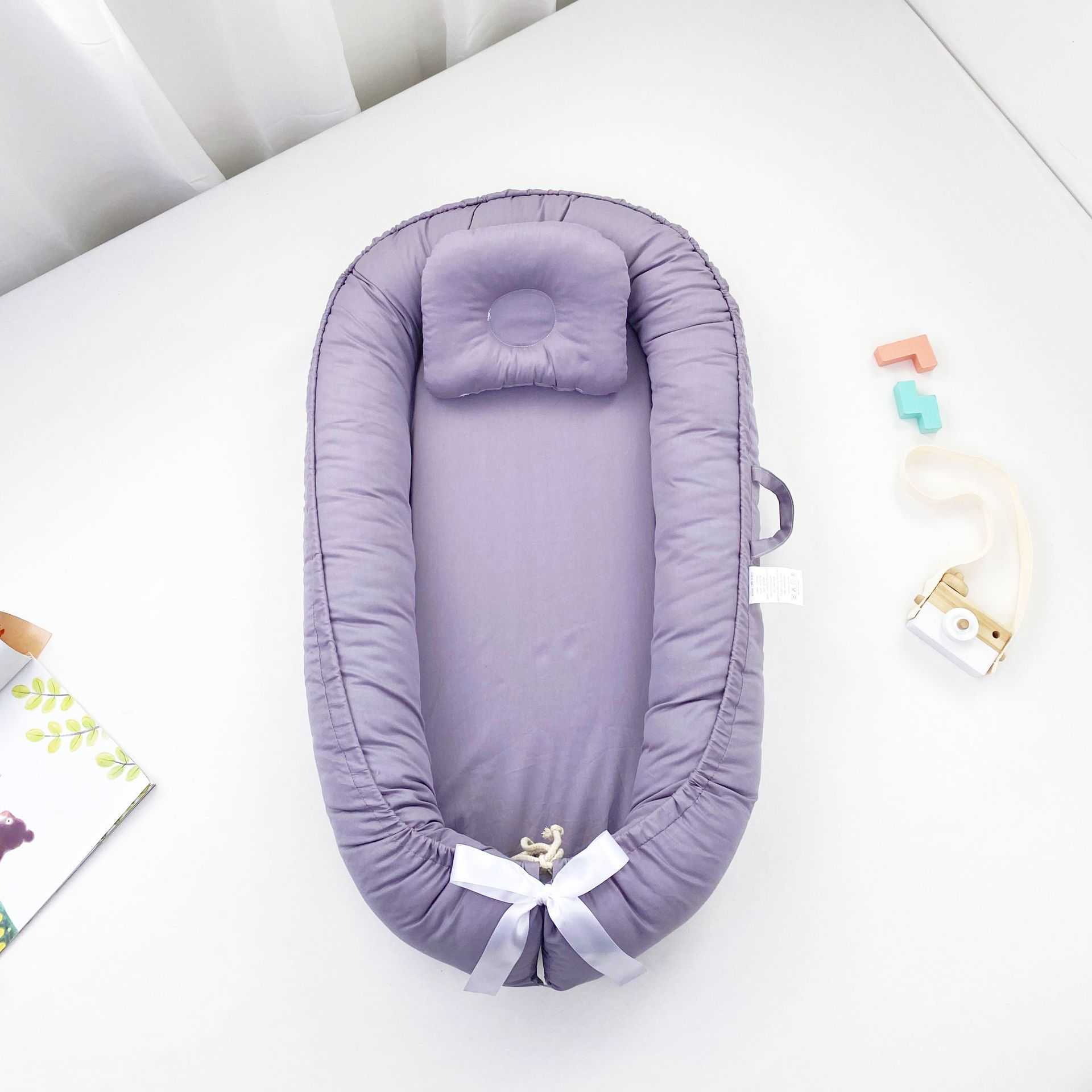 Solid color biomimetic baby crib pure cotton convenient portable baby bed anti-pressure bed surround newborn baby nest L260706IX5Z - view 5