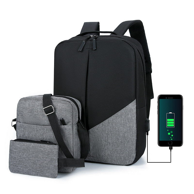 new cross border backpack men s leisure travel large capacity three piece set multifunctional USB backpack business elite commuting backpack