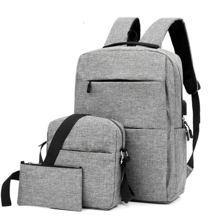 new business style three piece set for junior high school boys cross border backpack large capacity USB charging backpack laptop bag sports outdoor ba