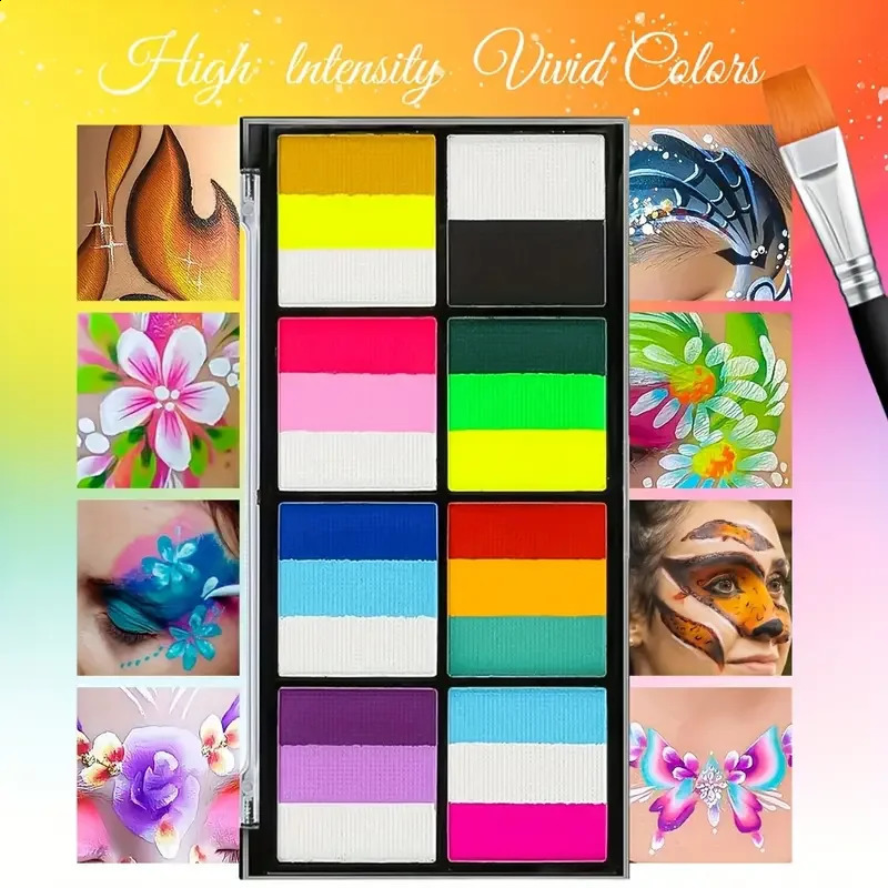 Palette Rainbow Stripe Paint Set with Brushes Water Based Dual-Tone Face and Body Paint Palette Christmas Halloween Cosplay a260702 - view 3
