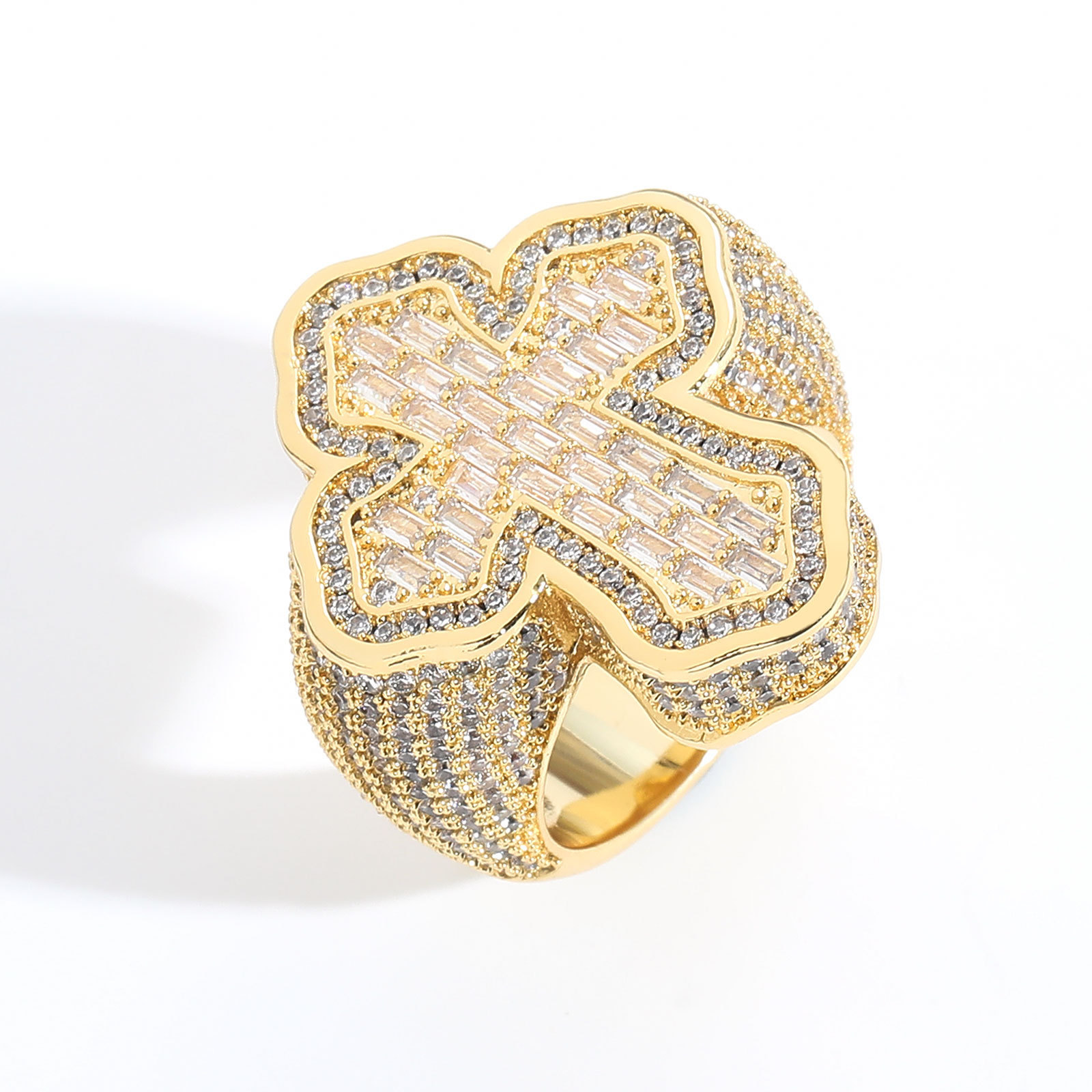four leaf clover ring designer rings dimond bague moissanite bagues Out Hip Hop Men 925 Sterling Silver Rings Diamond Jewelry Silver Plated gold ring 