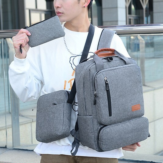new weight reducing college student backpack formulated business backpack three piece set leisure large capacity Oxford cloth computer bag commuting b
