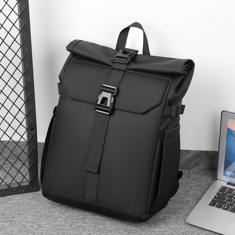 New Men s Multi Buckle Design Functional Roll Top Backpack Large Capacity Fashion Commuter and Outdoor Laptop Backpack Wallet Card Bag