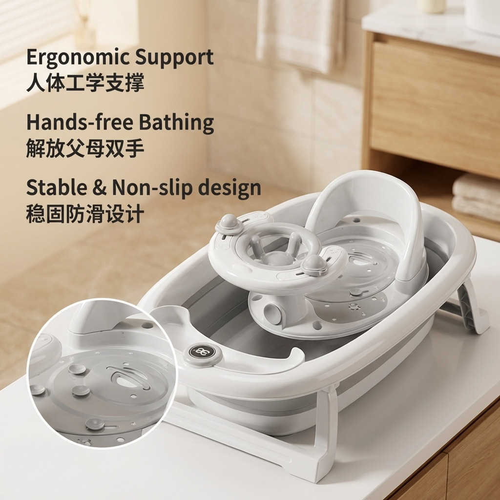 Baby Bath Tub Set Foldable Bathtub for Children Large Size for Sitting and Lying Down 6-Piece Household Bathing Supplies for Kids L260706OCE4 - view 3