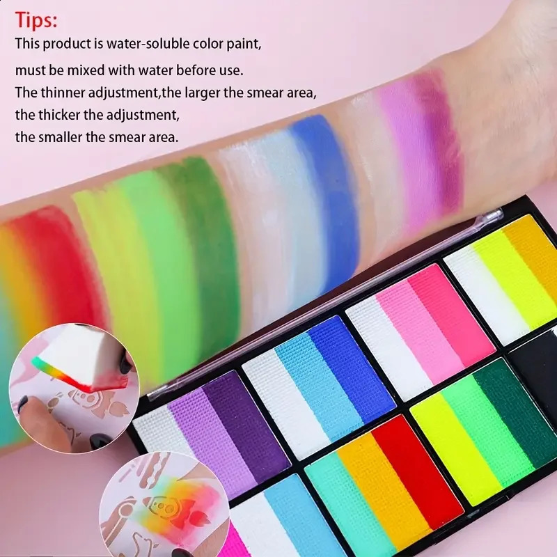 Palette Rainbow Stripe Paint Set with Brushes Water Based Dual-Tone Face and Body Paint Palette Christmas Halloween Cosplay a260702 - view 5