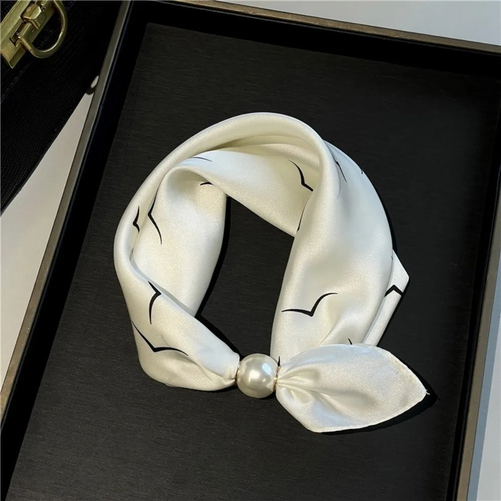 Fashion Pearl Buckle Silk Scarf Printed Thin Neck Scarf Lightweight Soft Neckerchief Women 260702 - view 5