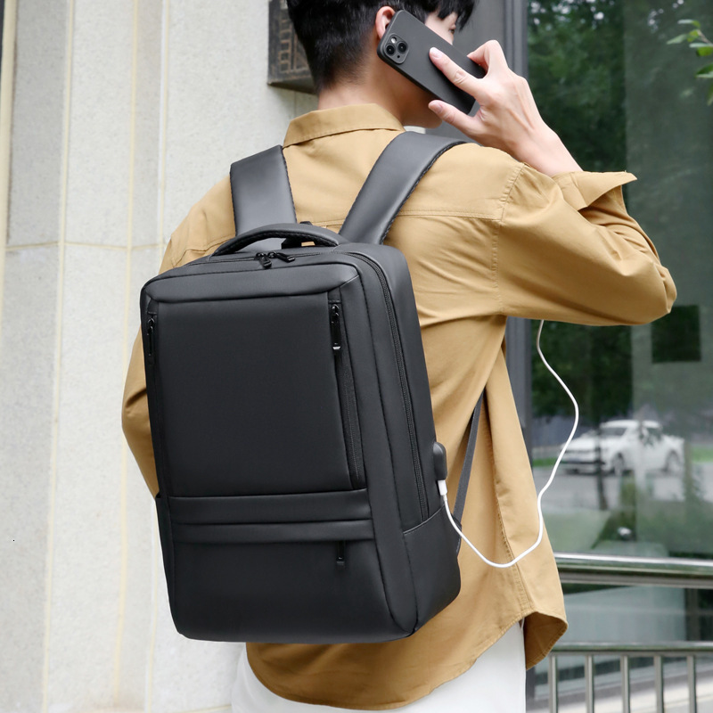 Fashion new sports outdoor bag men s large capacity leather backpack business travel laptop backpack multifunctional USB charging college student bag
