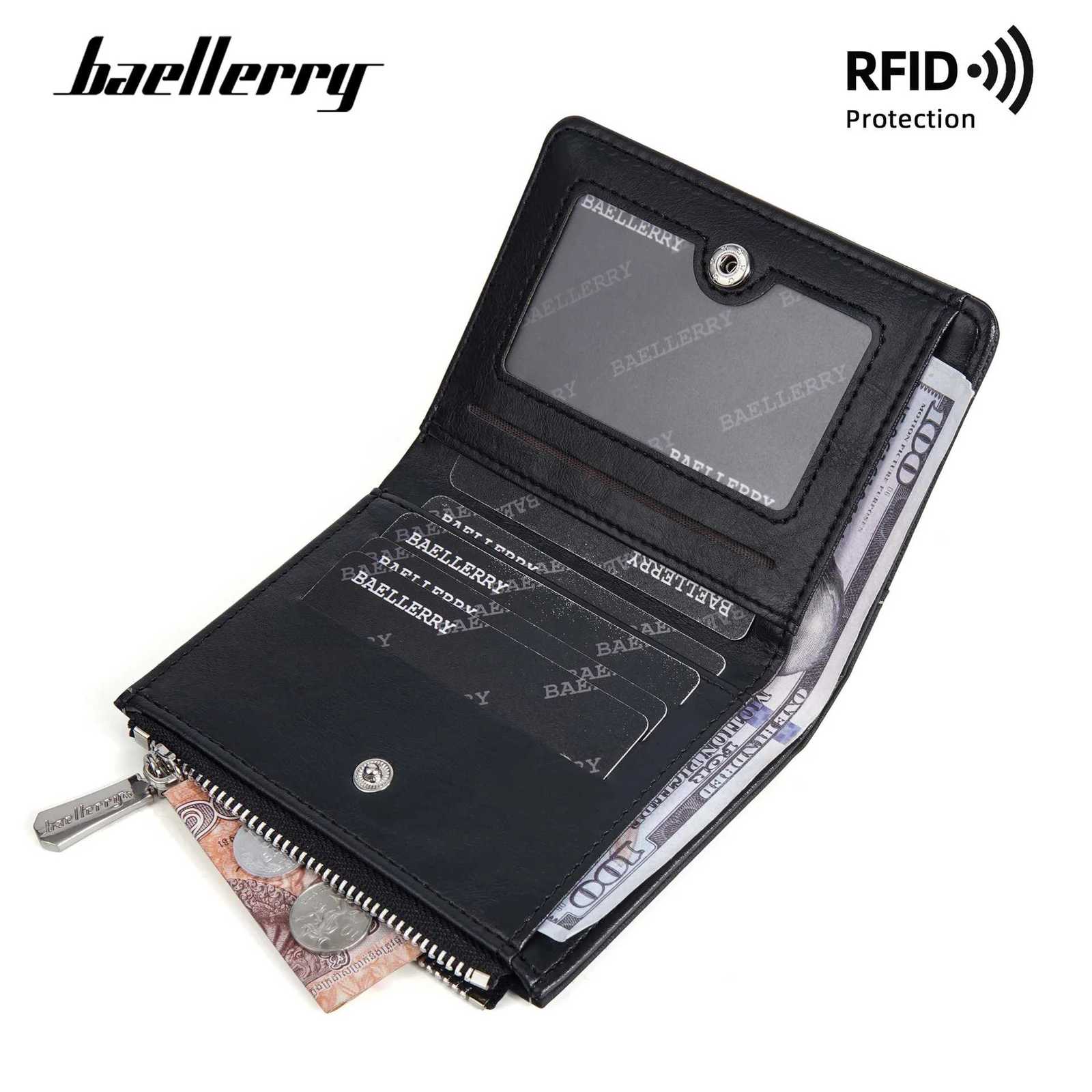 RFID Simple Baellerry Mens Zipper Wallets Card Holder Male Wallet Photo Holder Coin Pocket Purses for Men H260707