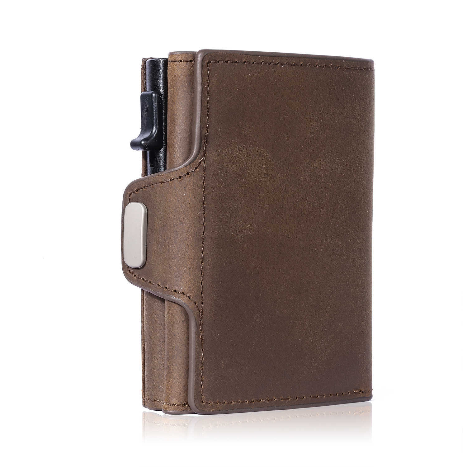 Case with Pop-Up RFID Protection Genuine Leather Wallet with Compartment for Notes and Coins for Men and Women H260707