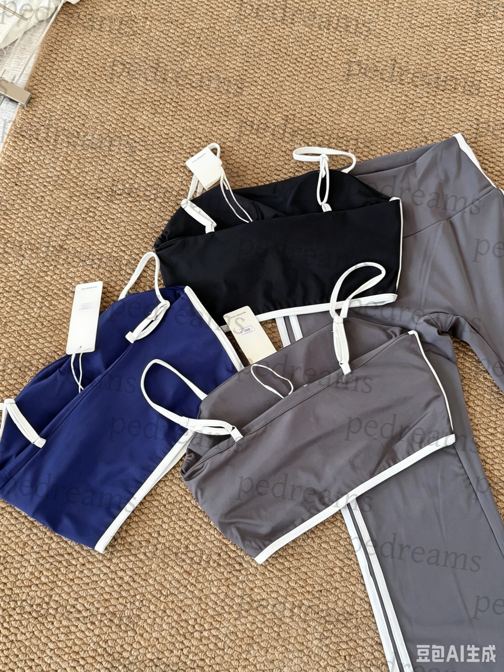 Women Striped Side 2 Piece Yoga Set Spaghetti Strap Sports Bra & High Waist Flare Pants Fitness Workout Outfit