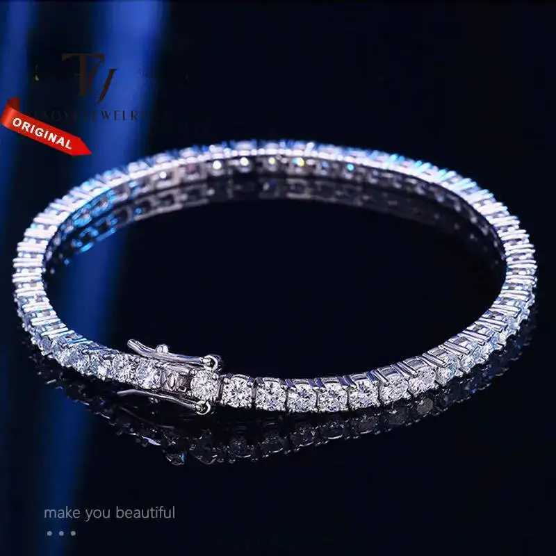 TY 3mm 4mm Moissanite Tennis Bracelet 925 Sterling Silver Full Dia Sier Plated Wedding Party Jewelry Bracelets For Women Man H260707