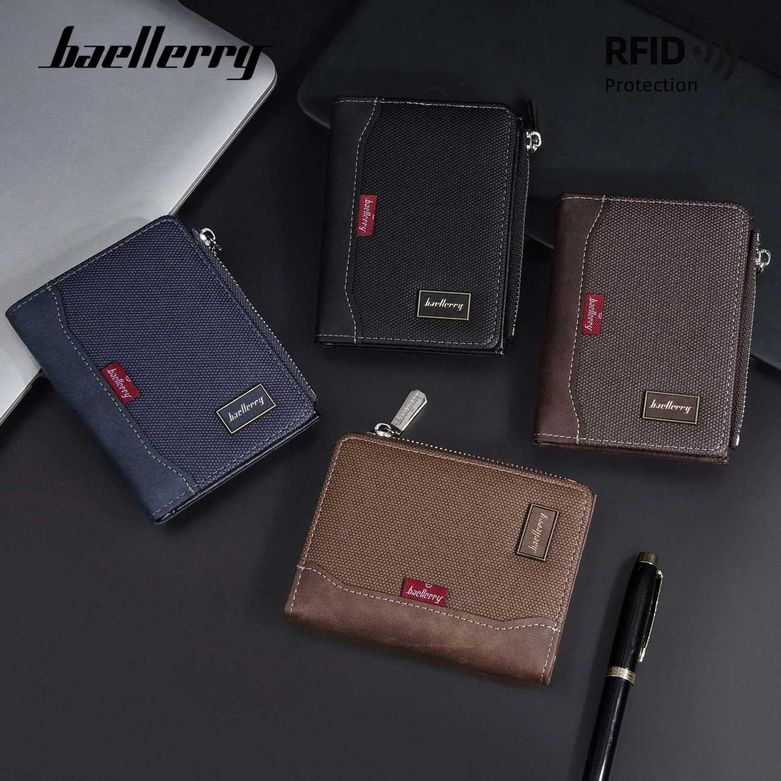RFID Simple Baellerry Mens Zipper Wallets Card Holder Male Wallet Photo Holder Coin Pocket Purses for Men H260707