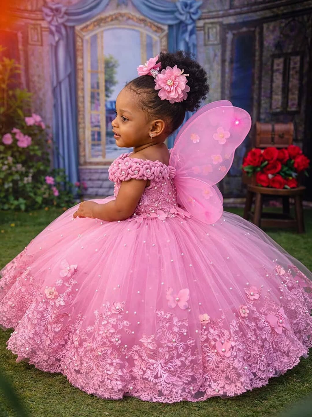 2026 Hot Pink Flower Girl Dresses Ball Gowns Off Shoulder Kids Wear Birthday Dress Appliqued Flora Sequined Lace Flowergirl Gowns For Wedding F357 - view 3