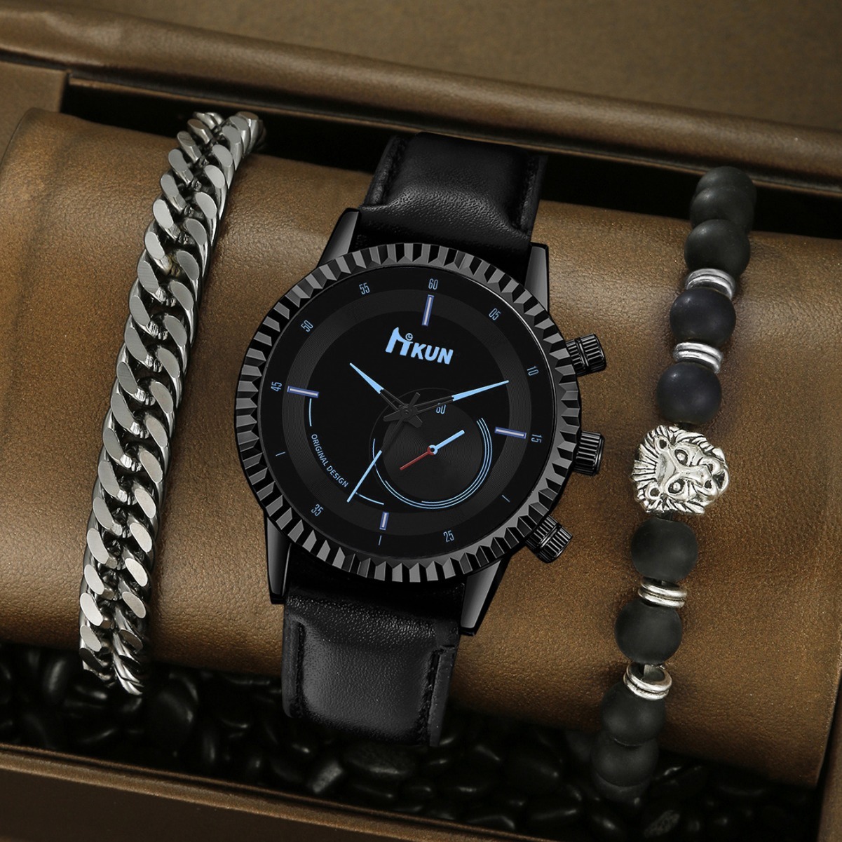 Men Wrist quartz Watch 2026 Creative Personalized Gear Dial Leather Strap Men's Quartz Wristwatch Korean Version Student Sports Beaded Bracelet S