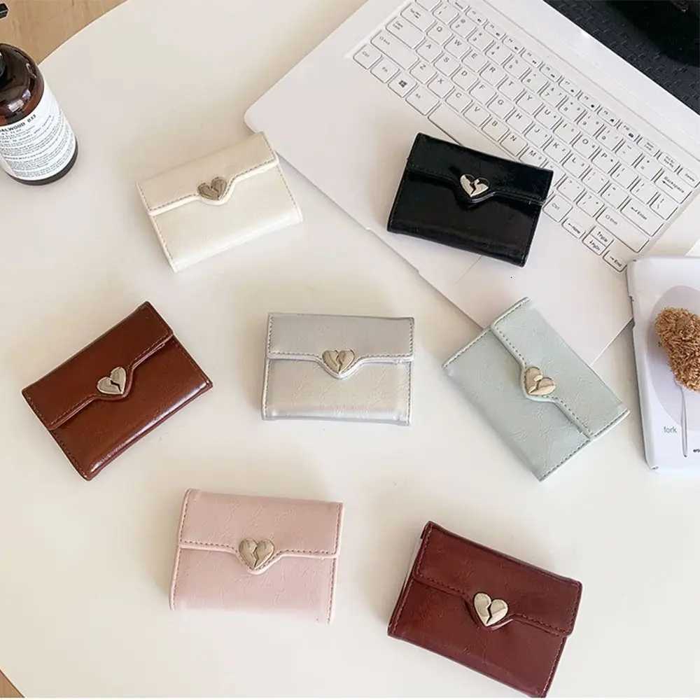 Korean Crack Heart Wallet Ins PU Leather Short Womens Leather Wallet Fold High Quality Student Purse Ladies H260707