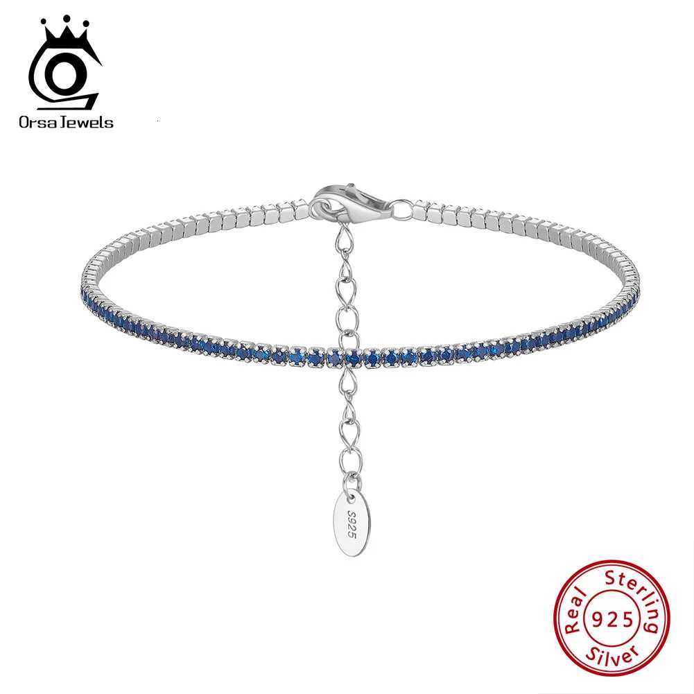 ORSA JEWELS Authentic 925 Sterling Silver Tennis Bracelet Fashion BlackPinkBlue 4A Zirconia Bracelet Jewelry for Women SB190 H260707