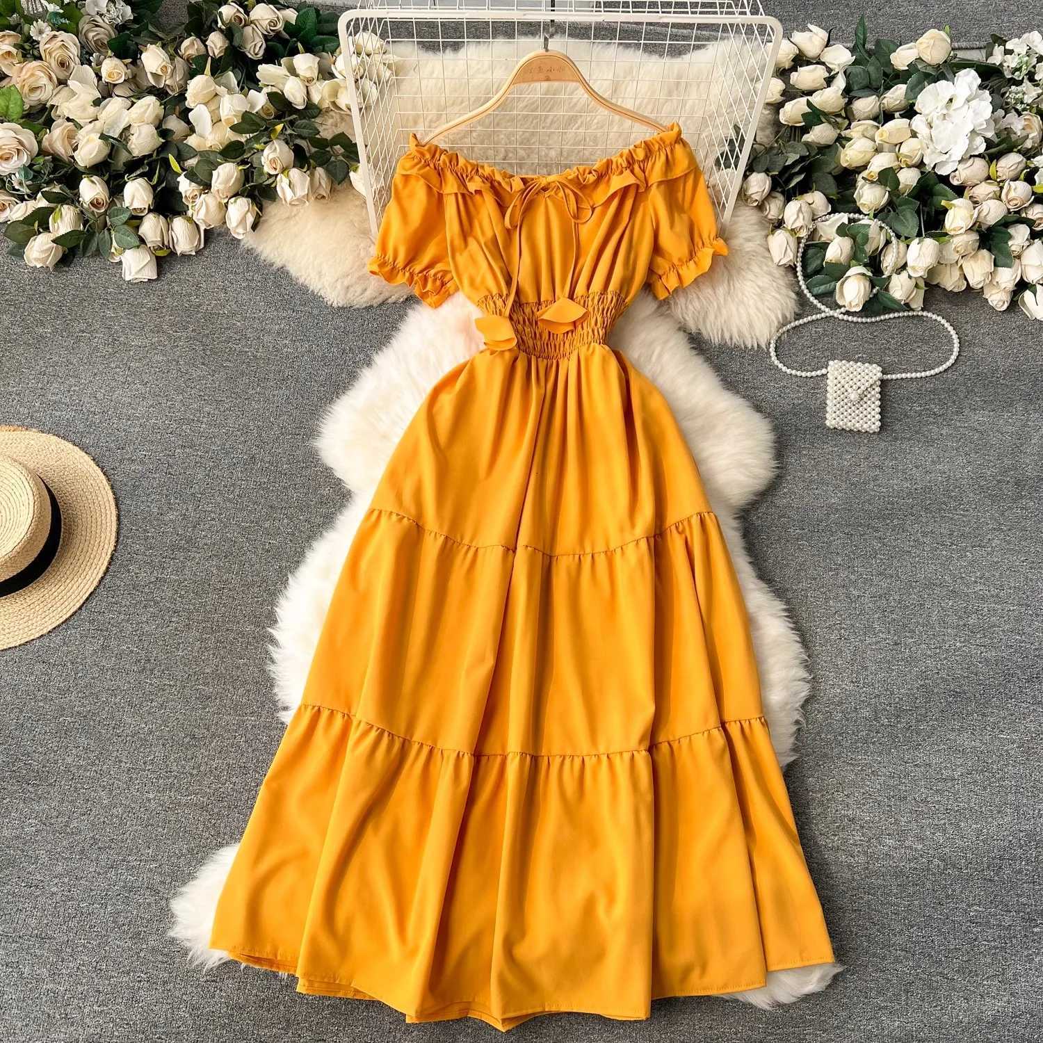 Summer YuooMuoo Women New Dress 2026 Fashion Elastic Waist Solid Long Dress Vacation Style Lady Beach Vestidos Sundress H260707