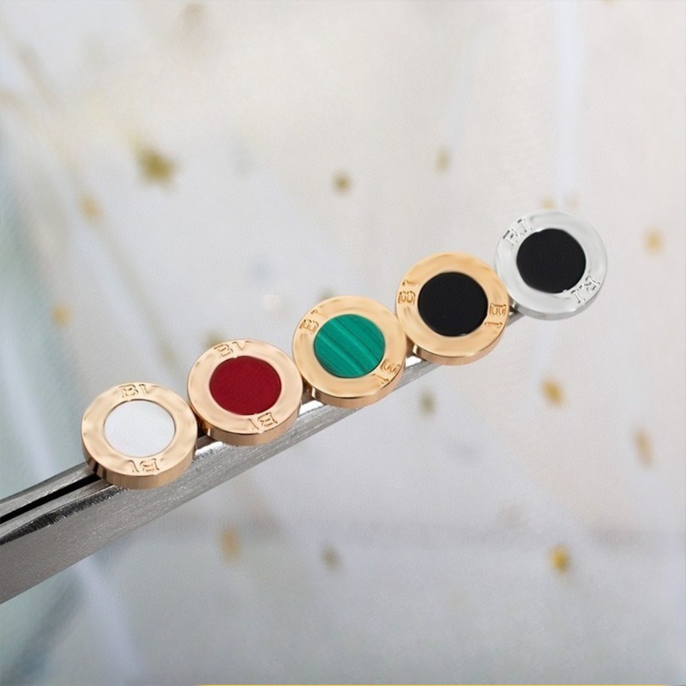 18K Gold Plated Stud Earrings Luxury Designer Earrings for Women Round Malachite Onyx Mother of Pearl Earrings Classic Minimalist Earrings Jewelry Gift