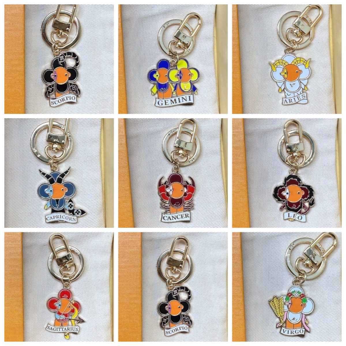Designer 12 Zodiac Constellations Keychain Luxury Enamel Bag Charm for Men Women Stainless Steel Key Ring Car Key Holder Handbag Pendant Unique Gift