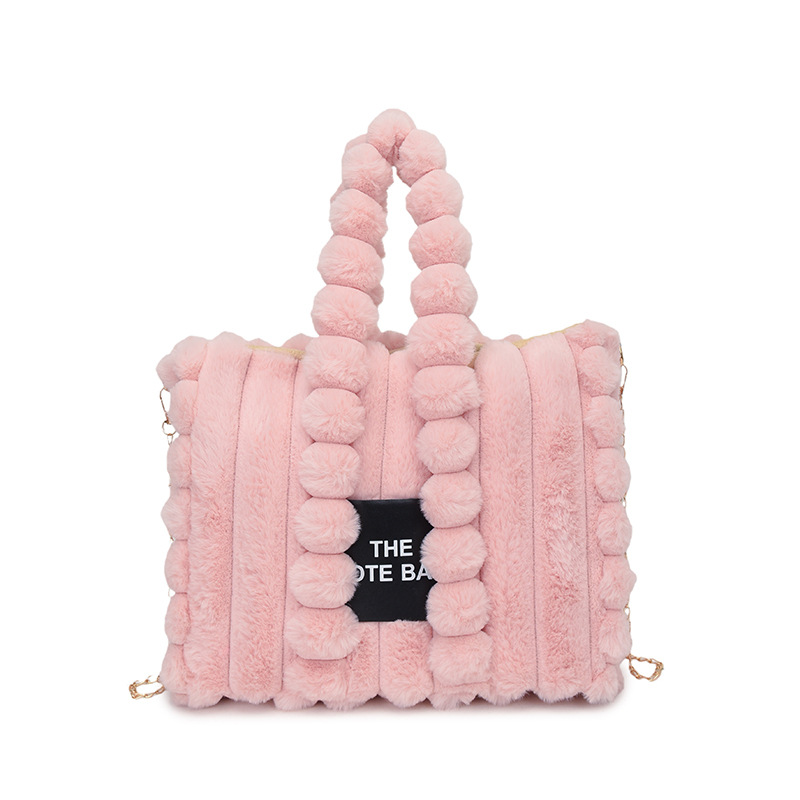 Luxury Designer Light Luxury 2026 Winter Hot Letter Large Capacity Designer Handbag Plush Trendy Pink Balck Tote Bag For Women - view 7