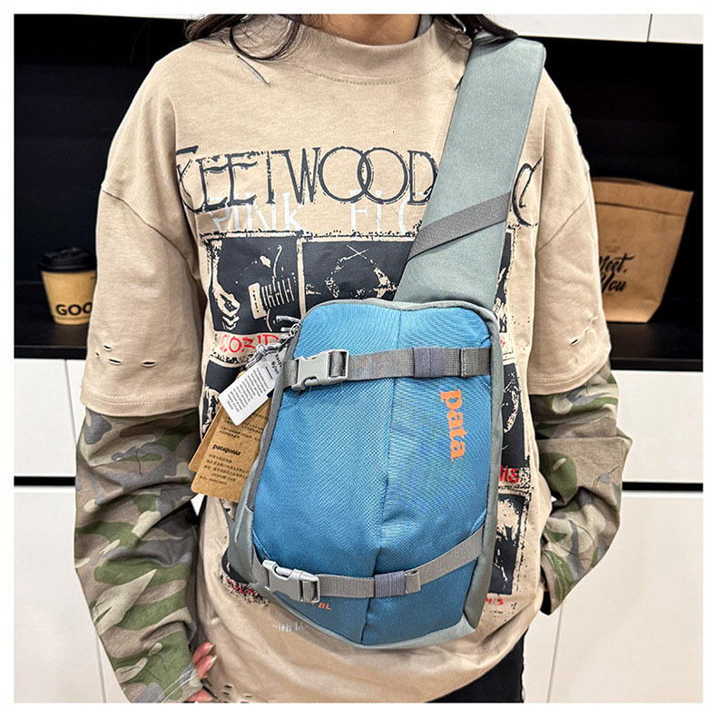 8L Outdoor Nylon Oxford Cloth New Waterproof Lightweight Unisex Crossbody Travel Single Shoulder Chest Black Color-Block Cycling Bag Fitness Hiking Ba