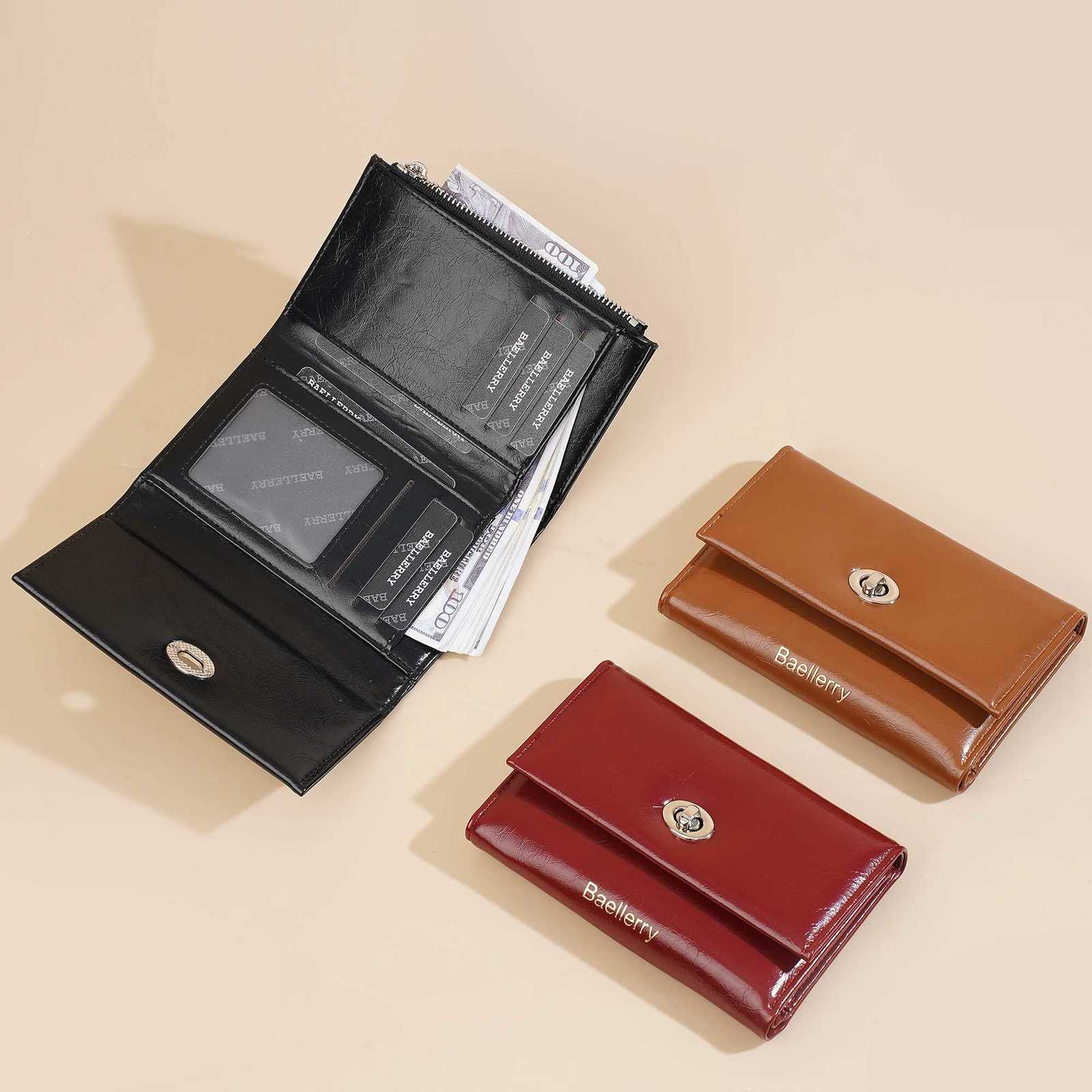 Fashion Womens Wallet 70 1Pcs-Baellerry off Model Pu Leather with Multiple Card Slots Zippered Coin Pocket and Id Window Snap Button Design for Everyd