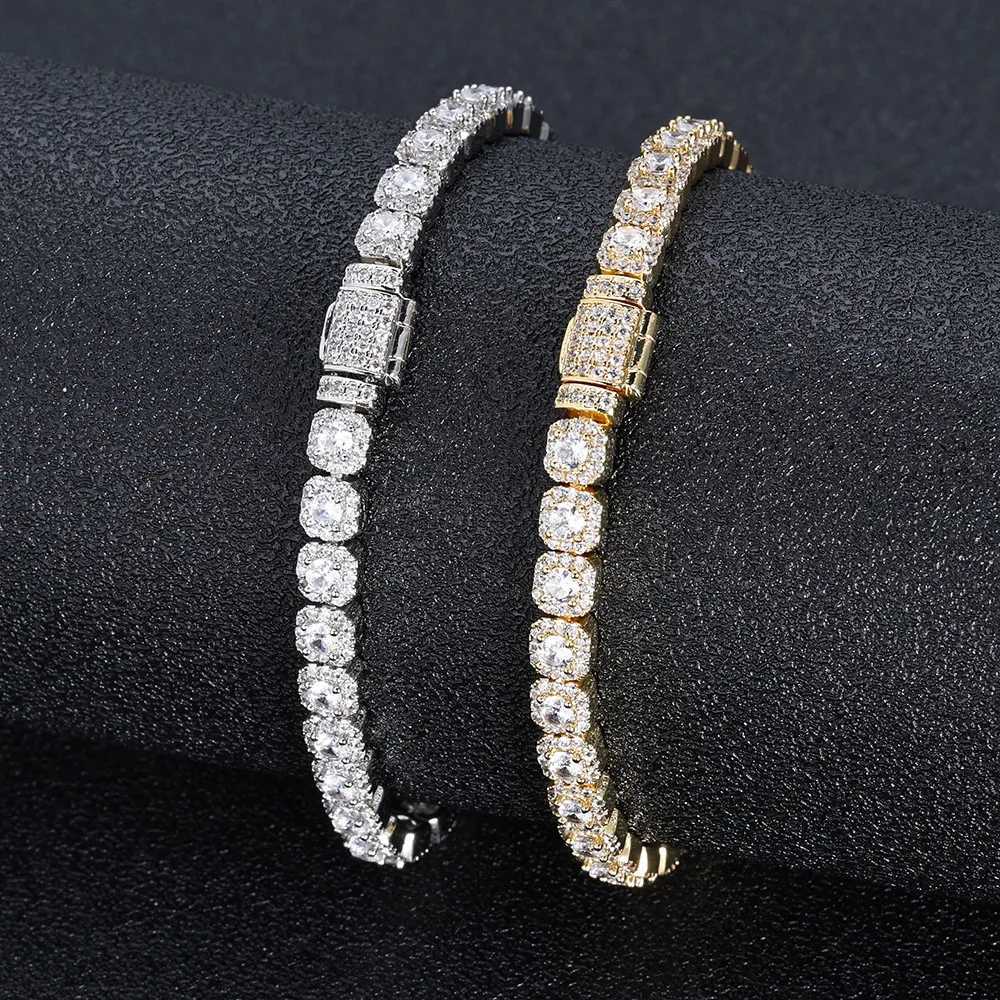 5mm Tennis Chain Bracelet Bling Zircon Cluster Diamond 18k Gold Plated Bracelet for Women Men Hip Hop Jewelry H260707