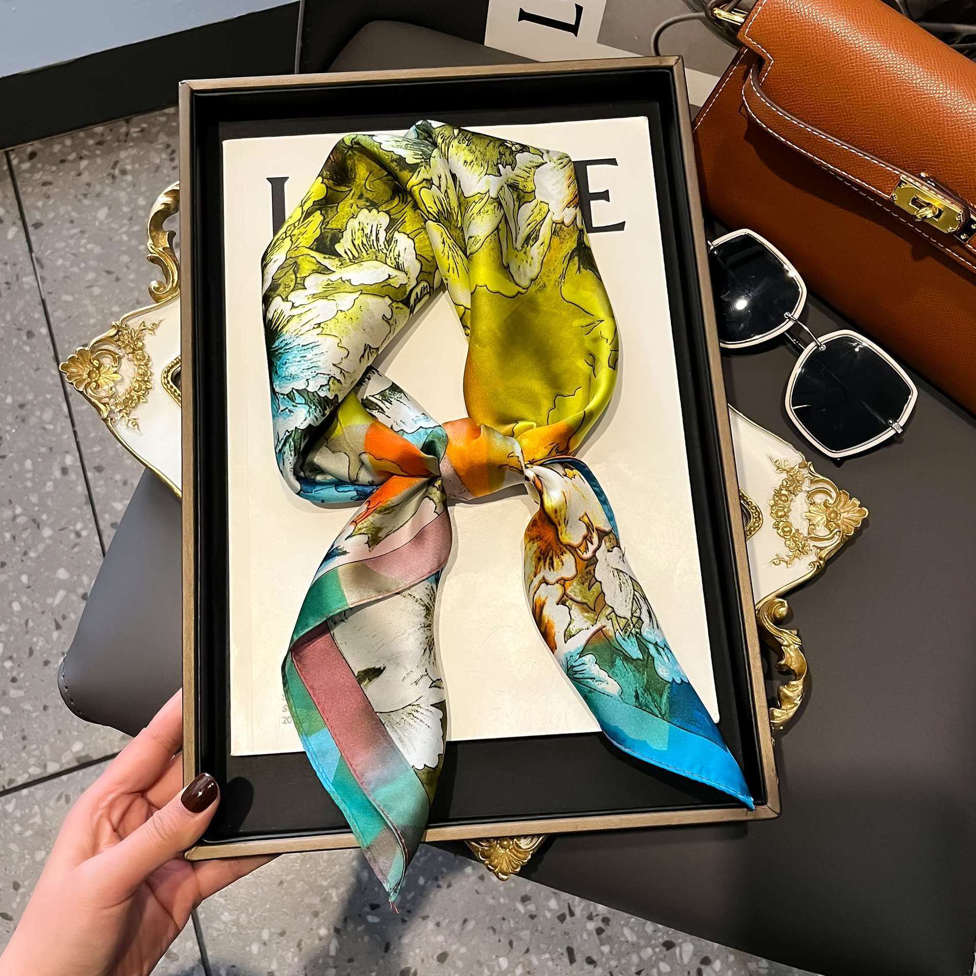 luxury new high end silk scarf designer scarf spring and autumn summer simulated silk 70 small womens scarf square scarf professional wearing neck sca - view 5