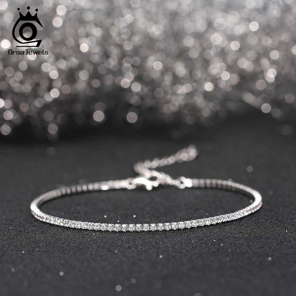 ORSA JEWELS Authentic 925 Sterling Silver Tennis Bracelet Fashion BlackPinkBlue 4A Zirconia Bracelet Jewelry for Women SB190 H260707