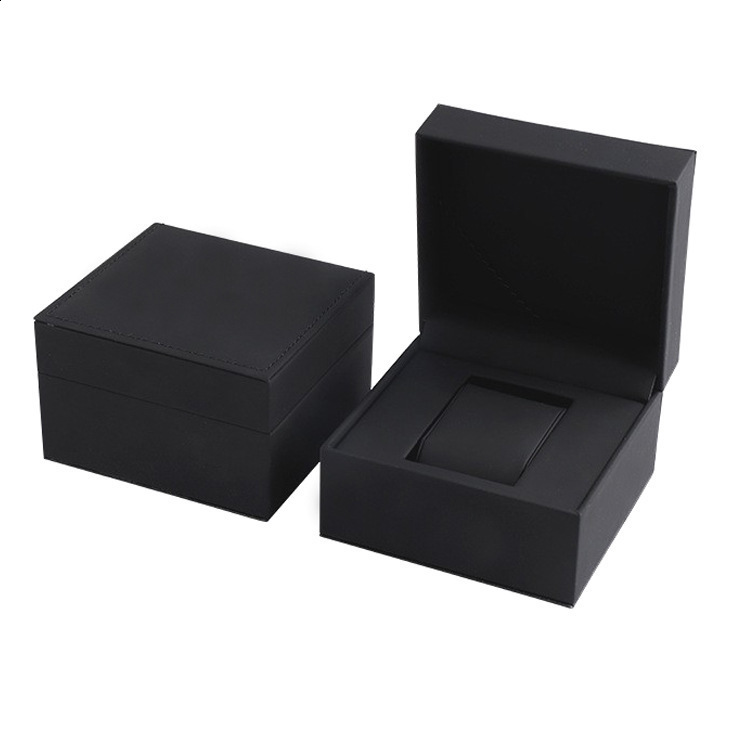 Black matte PU leather square clam shell watch storage box 240812