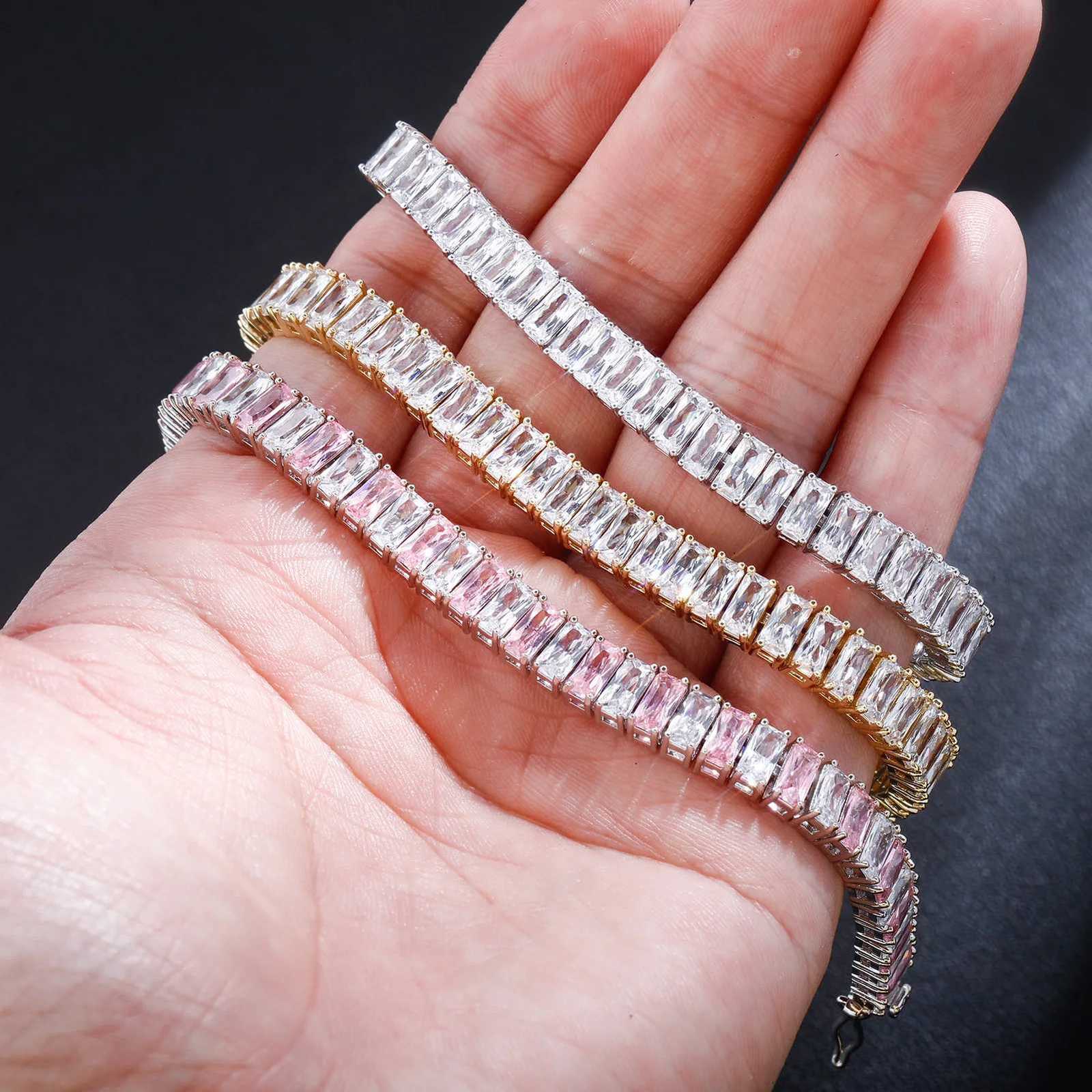 TOPGRILLZ 2020 New Baguette 8mm Tennis Chain Bracelet Out Cubic Zirconia Hip Hop High Quality Fashion Charm Jewelry Gift H260707