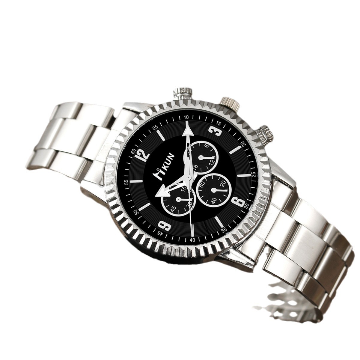 Men Wrist Watch Trendy Creative Sports-Style Personalized Fake Three-Eye Gear Dial quartz Student Steel Band And Beaded Bracelet Set, Available For Dr