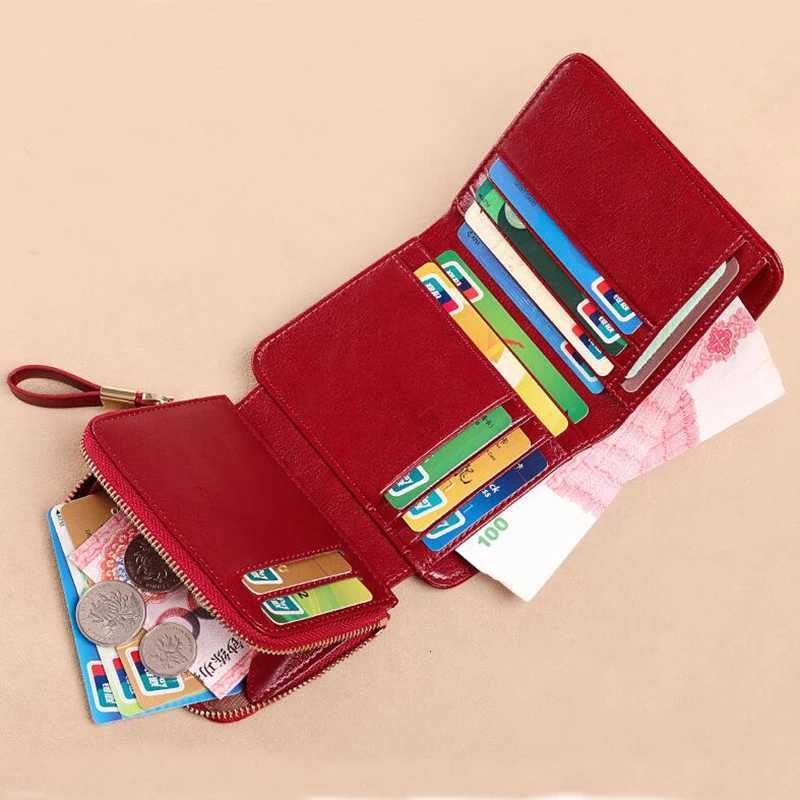 Small Fashion Womens Zipper Wallet Card Holder Coin Bag Large Capacity Cowhide Genuine Leather Purse for Birthday Gifts H260707