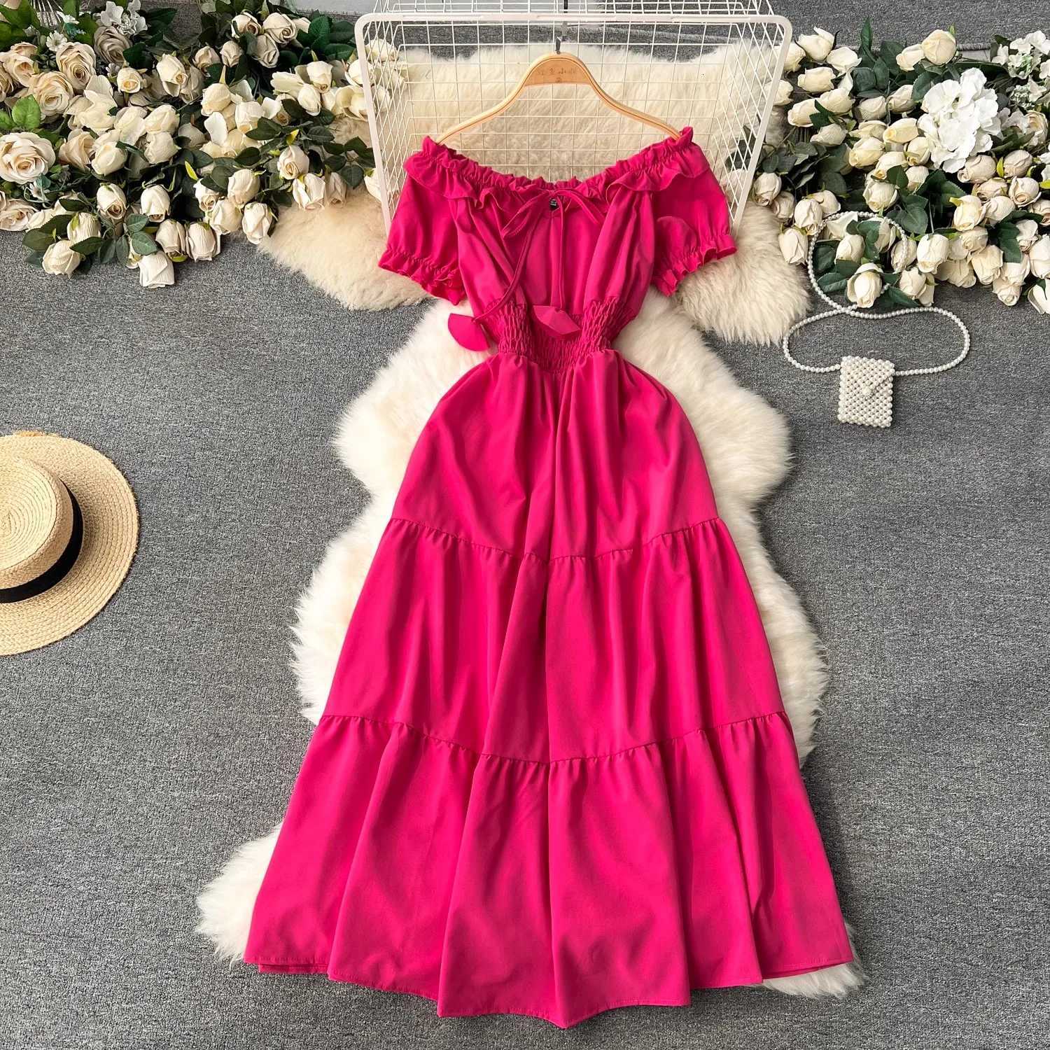 Summer YuooMuoo Women New Dress 2026 Fashion Elastic Waist Solid Long Dress Vacation Style Lady Beach Vestidos Sundress H260707