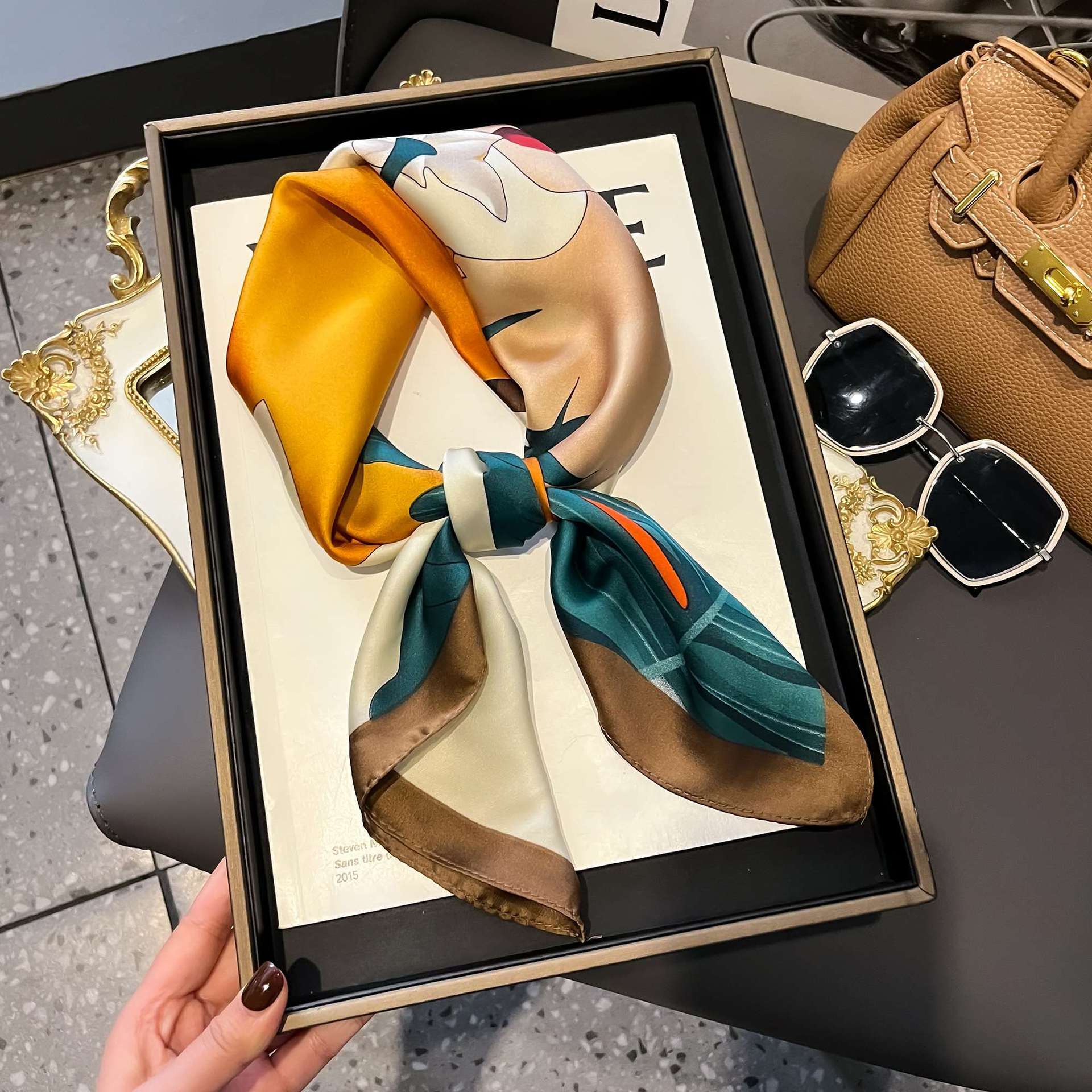 luxury new high end silk scarf designer scarf spring and autumn summer simulated silk 70 small womens scarf square scarf professional wearing neck sca - view 4