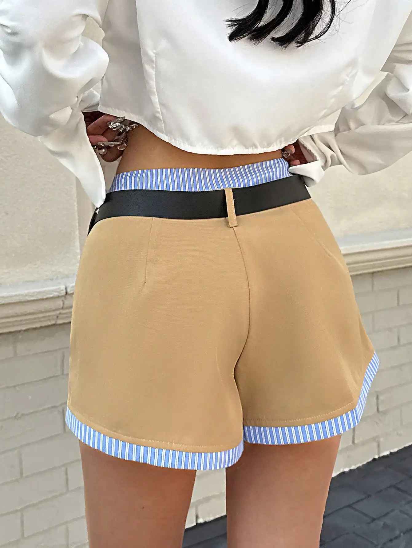 Women's Fashion Striped Paneled LowRise Aline ShortsNo Belt Included 260707