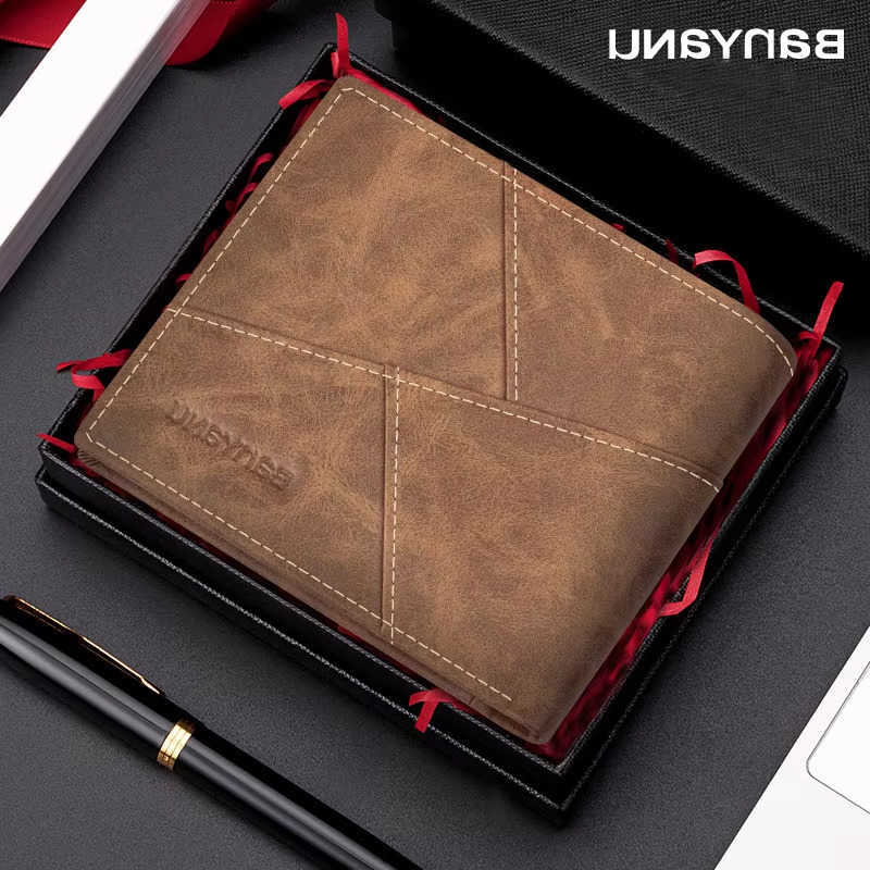 Wallet BANYANU Mens 2026 New Mens Genuine Leather RFID Anti-Theft Brush Top Layer Cowhide Short Wallet Bag H260707