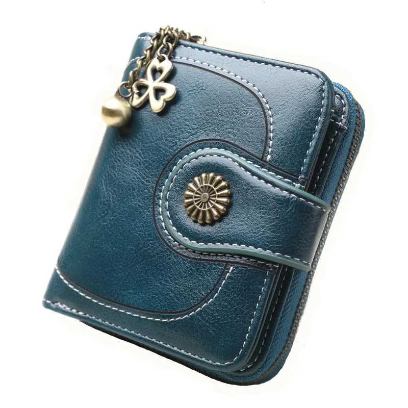 Leather Women Greased Vintage Wallets Flower Ladies Zipper Coin Purse Female Small Clutch Money Bag Holder Wallet H260707
