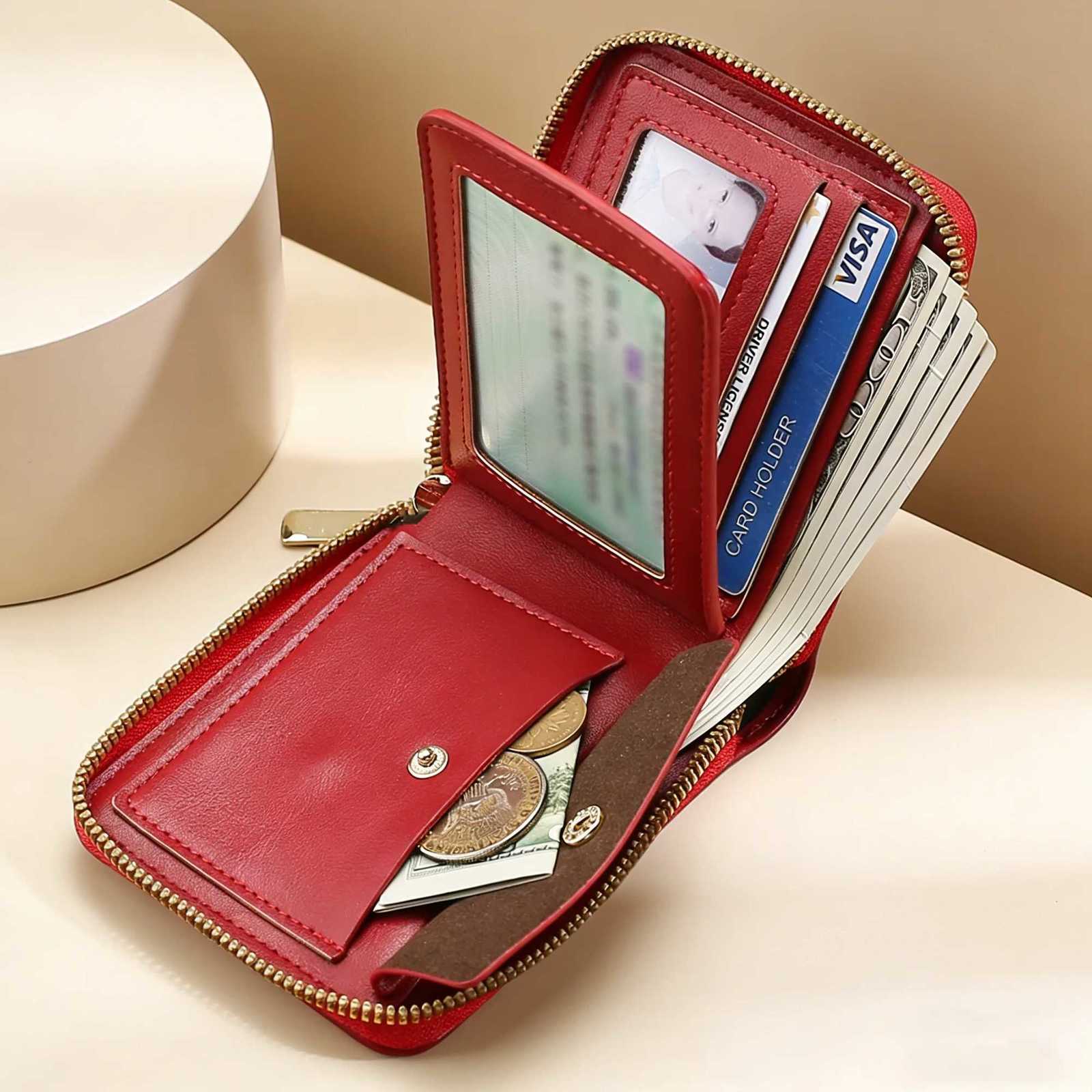 PU Red BUYLEMO Wine Leather Zipper Wallet Womens Large Capacity Multi-Card Slot Card Holder H260707